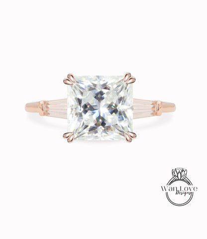 Anello di fidanzamento radiante della principessa Baguette affusolato Moissanite, 14k 18k bianco giallo oro rosa, platino, personalizzato, regalo di anniversario