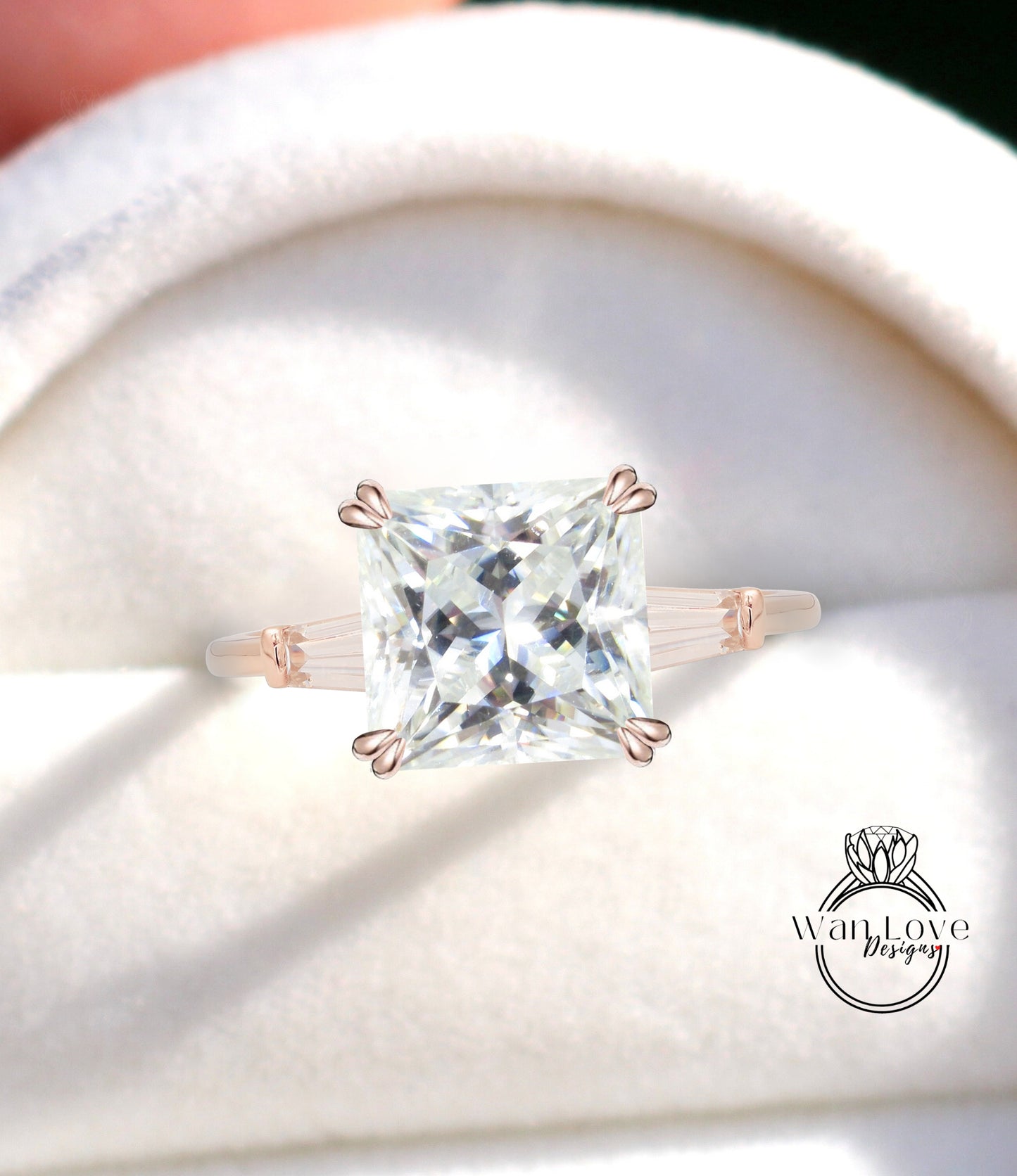 Anello di fidanzamento radiante della principessa Baguette affusolato Moissanite, 14k 18k bianco giallo oro rosa, platino, personalizzato, regalo di anniversario