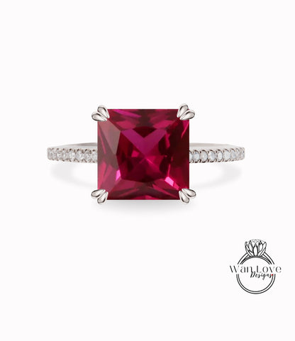 Ruby & Diamond Engagement Ring Princess Cathedral Basket Custom Wedding Anniversary 14kt 18kt Gold Platinum, WanLoveDesigns