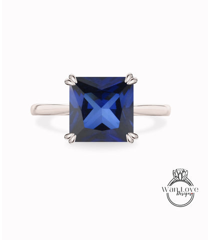 Blue Sapphire Solitaire Square Princess Engagement Ring, Custom, Wedding,Anniversary Gift,Commitment,Promise,Proposal,Asscher,WanLoveDesigns