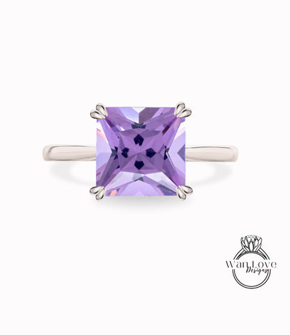 Anello di fidanzamento con ametista a 4 punte solitarie con cattedrale principessa solitario 14k 18k bianco giallo oro rosa-platino-personalizzato,WanLoveDesigns