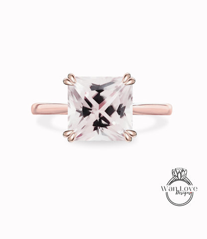 WanLoveDesigns Anello di fidanzamento solitario con cattedrale in oro bianco giallo rosa 14kt con zaffiro rosa chiaro, personalizzato