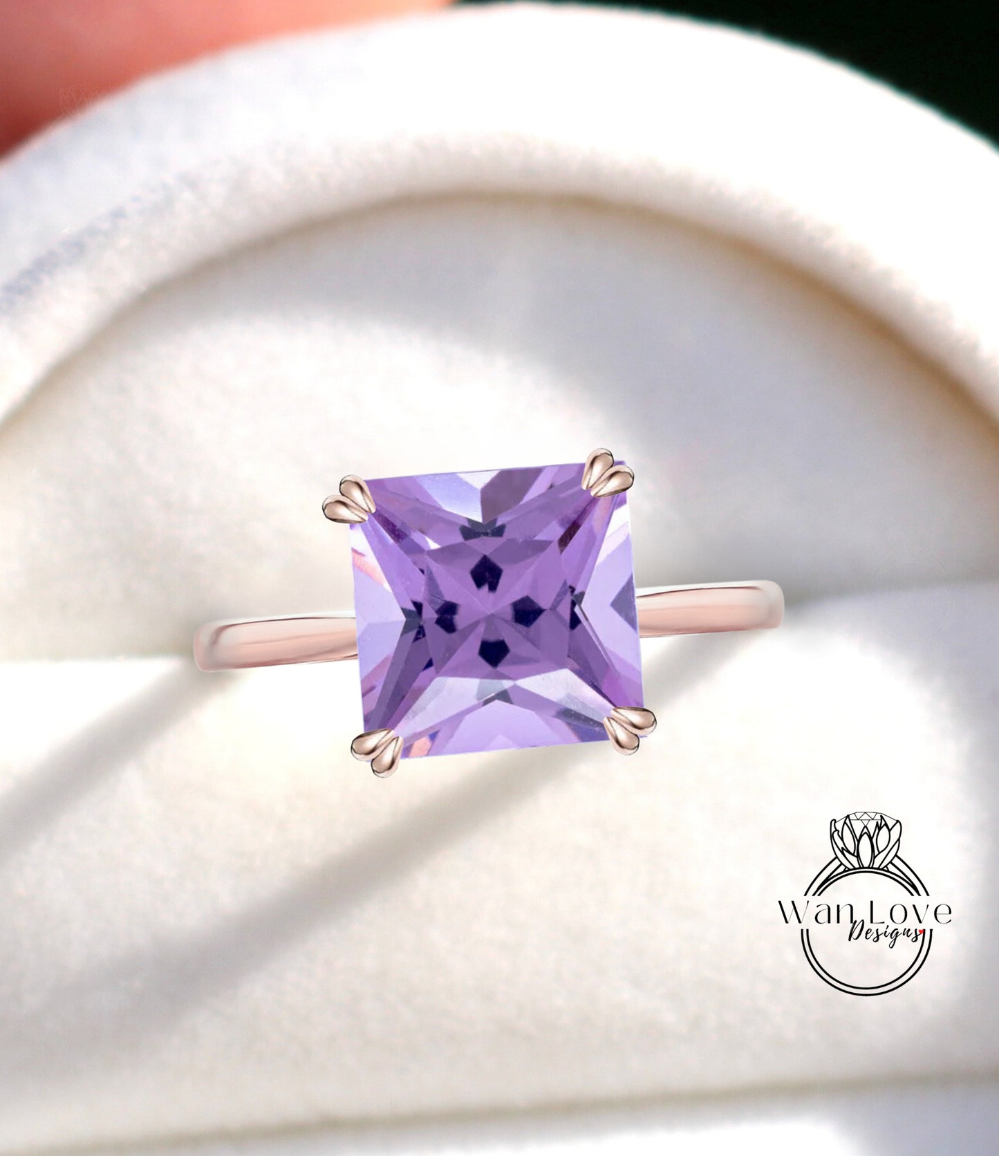 Amethyst 4 Double Prong Solitaire Princess Cathedral Engagement Ring 14k 18k White Yellow Rose Gold-Platinum-Custom,WanLoveDesigns