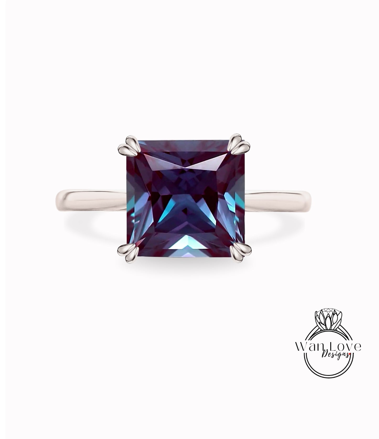 Anello di fidanzamento di Alexandrite, Anello solitario principessa quadrato, Dimensioni personalizzate, Anello di nozze di Alexandrite, Regalo di anniversario, Pietra portafortuna di giugno