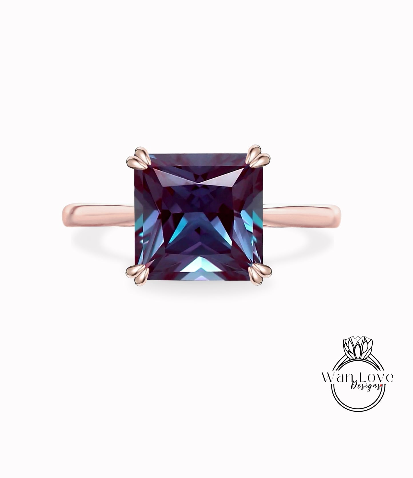 Anello di fidanzamento di Alexandrite, Anello solitario principessa quadrato, Dimensioni personalizzate, Anello di nozze di Alexandrite, Regalo di anniversario, Pietra portafortuna di giugno