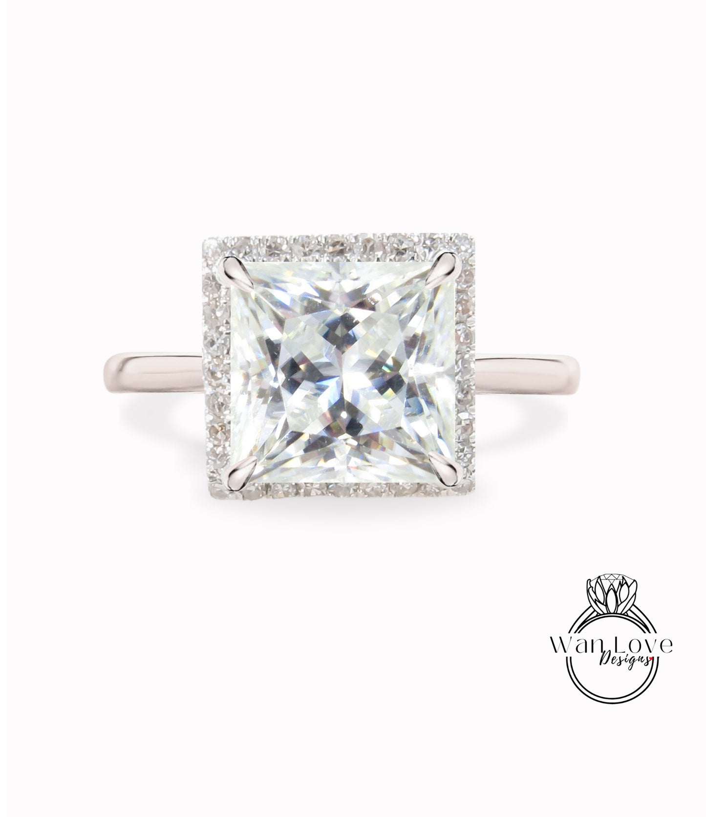 Anello di fidanzamento con diamanti Princess Halo Moissanite Anello nuziale quadrato art deco con gambo semplice, anello nuziale con promessa di diamante taglio principessa