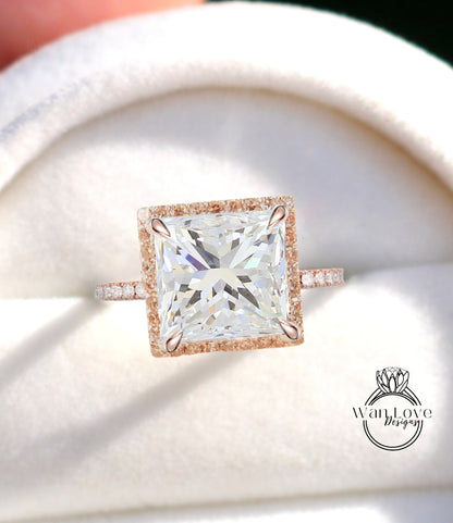 Princess Halo Diamond engagement ring Certified Square diamond ring half eternity vintage art deco rose gold ring anniversary promise ring