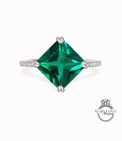 Set aquilone Anello principessa Anello principessa smeraldo Anello di fidanzamento geometrico Anello di fidanzamento con punte ad artiglio Anello di fidanzamento con aquilone Anello con pietra preziosa Moissanite