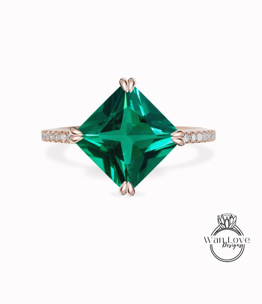 Kite set Princess Ring Emerald Princess Diamond Ring Geometric Engagement Ring Claw prongs Engagement Ring Kite Moissanite Gemstone Ring