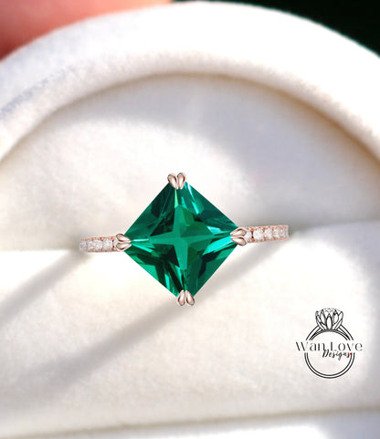 Kite set Princess Ring Emerald Princess Diamond Ring Geometric Engagement Ring Claw prongs Engagement Ring Kite Moissanite Gemstone Ring