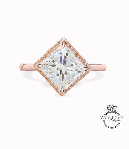 Anello di fidanzamento Princess Halo Diamond Anello con diamante taglio pera certificato anello mezza eternità vintage art deco in oro rosa anello di promessa anniversario