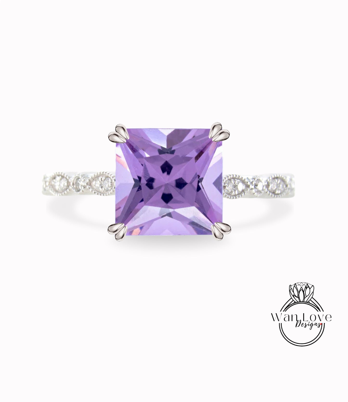 Anello di fidanzamento con ametista lavanda e diamante Halo, cuscino, rotondo, leggero, personalizzato, matrimonio, regalo di anniversario, impegno