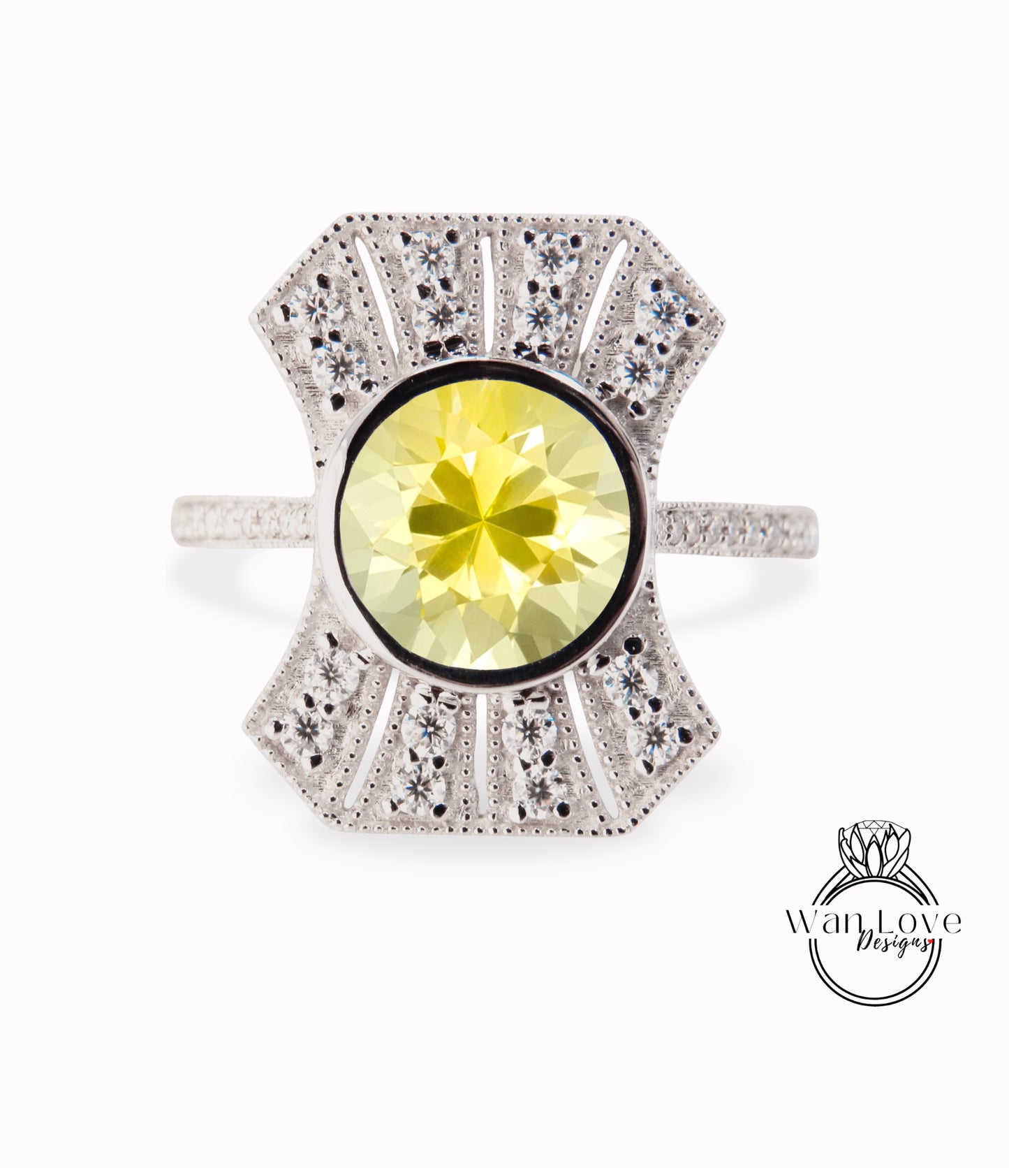 Anello di fidanzamento Halo con zaffiro giallo e diamante rotondo 14k 18k bianco giallo oro rosa-platino-su misura-anniversario di matrimonio