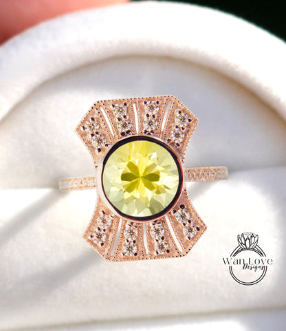 Anello di fidanzamento Halo con zaffiro giallo e diamante rotondo 14k 18k bianco giallo oro rosa-platino-su misura-anniversario di matrimonio