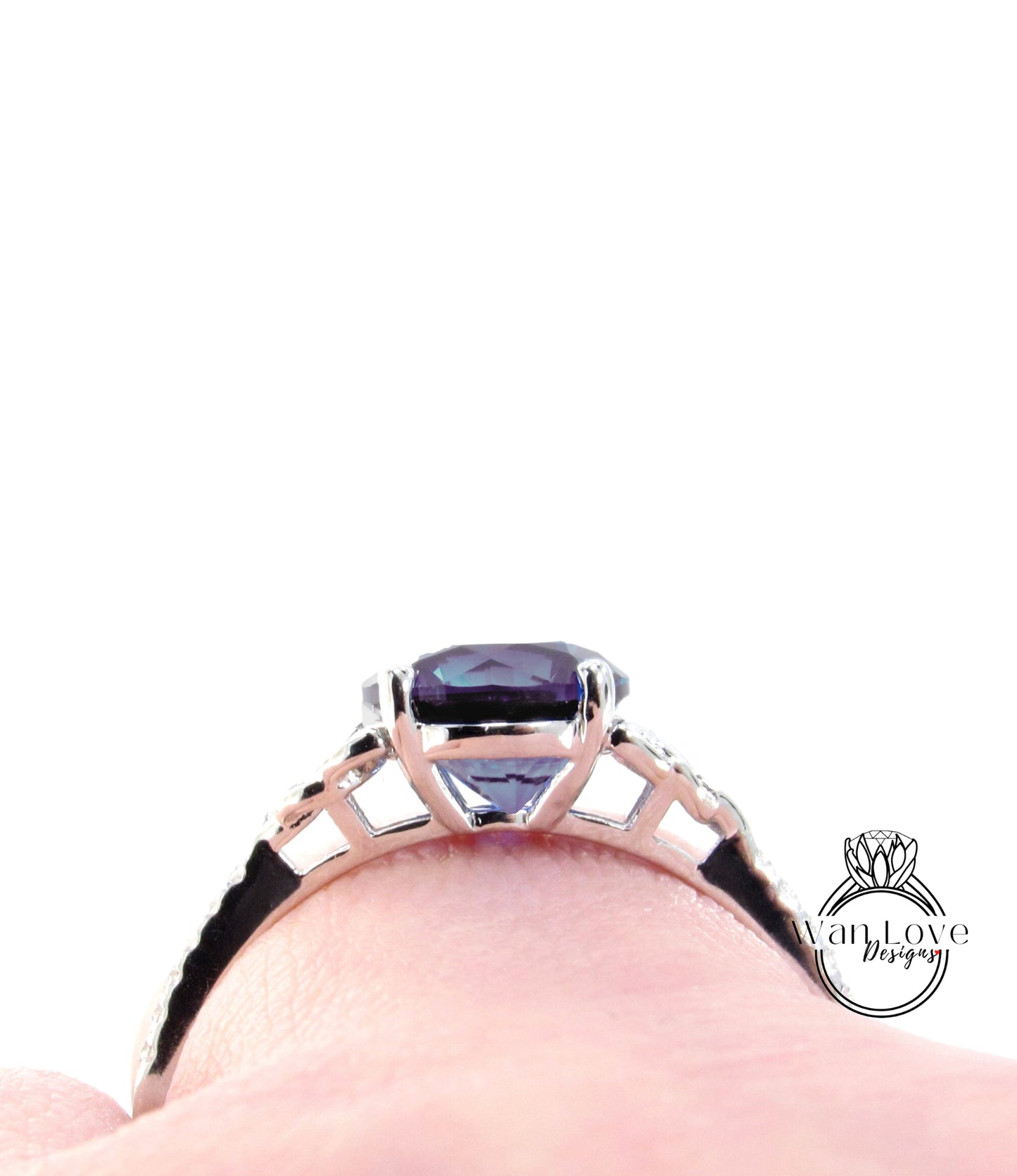 Celtic Knot Grey Moissanite & Diamond Radiant Engagement Ring Celtic Moissanite diamond half eternity ring Emerald Bridal Anniversary Ring