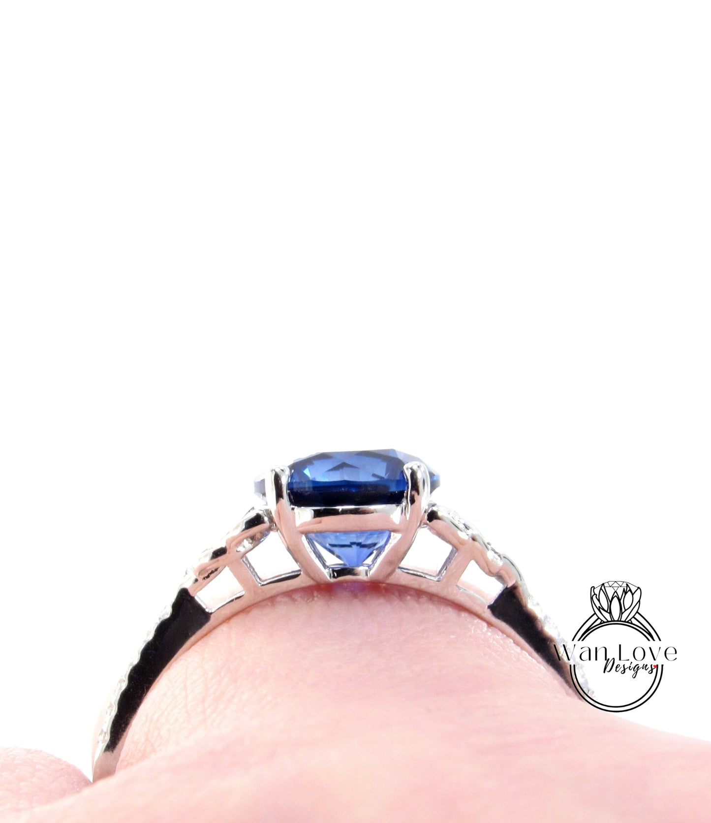 Anello di fidanzamento con doppio nodo celtico ovale con zaffiro blu e diamante, personalizzato, matrimonio in platino in oro 14k 18k intrecciato, WanLoveDesigns