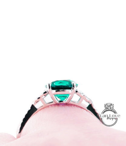 Emerald & Diamond Oval Celtic Knot Engagement Ring, Custom, 10k 14k 18k White Yellow Rose Gold,Platinum,Wedding,Anniversary, WanLoveDesigns