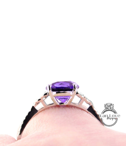 Celtic knot Purple Alexandrite Sapphire Bridal Ring Set Celtic Diamond Ring Oval Engagement Ring Curved Diamond Wedding Band Aniversary Ring