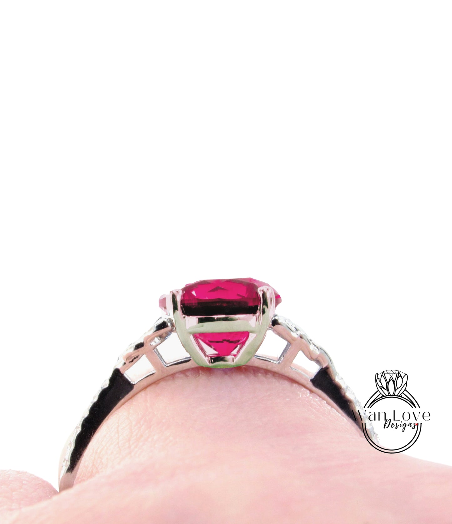 Celtic Knot Ruby Pear Engagement Ring 14K white gold diamond half eternity engagement ring wedding Bridal Anniversary Promise ring