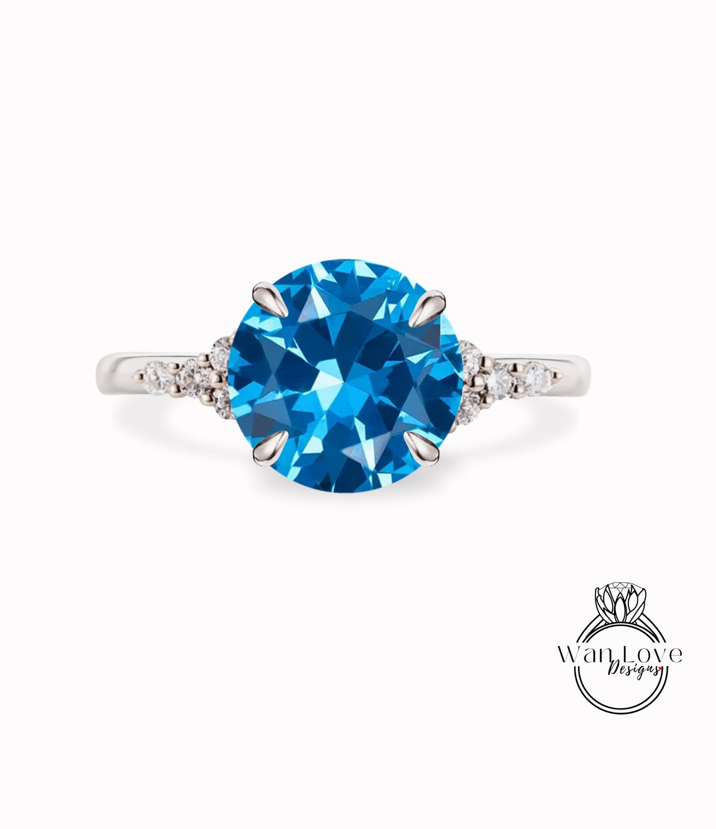 Vintage Ocean Blue Spinel Diamond Round Cluster anello art deco sottile delicato 3 pietre preziose Anello di fidanzamento Anello nuziale Anello nuziale Promessa di anniversario