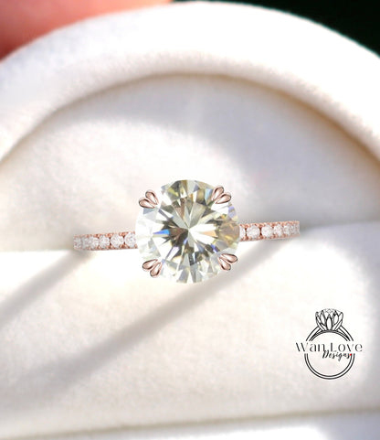 Vintage Champagne Moissanite Engagement Ring round cut Shaped Ring Antique rose gold 4 prongs Wedding Bridal Ring Anniversary promise ring