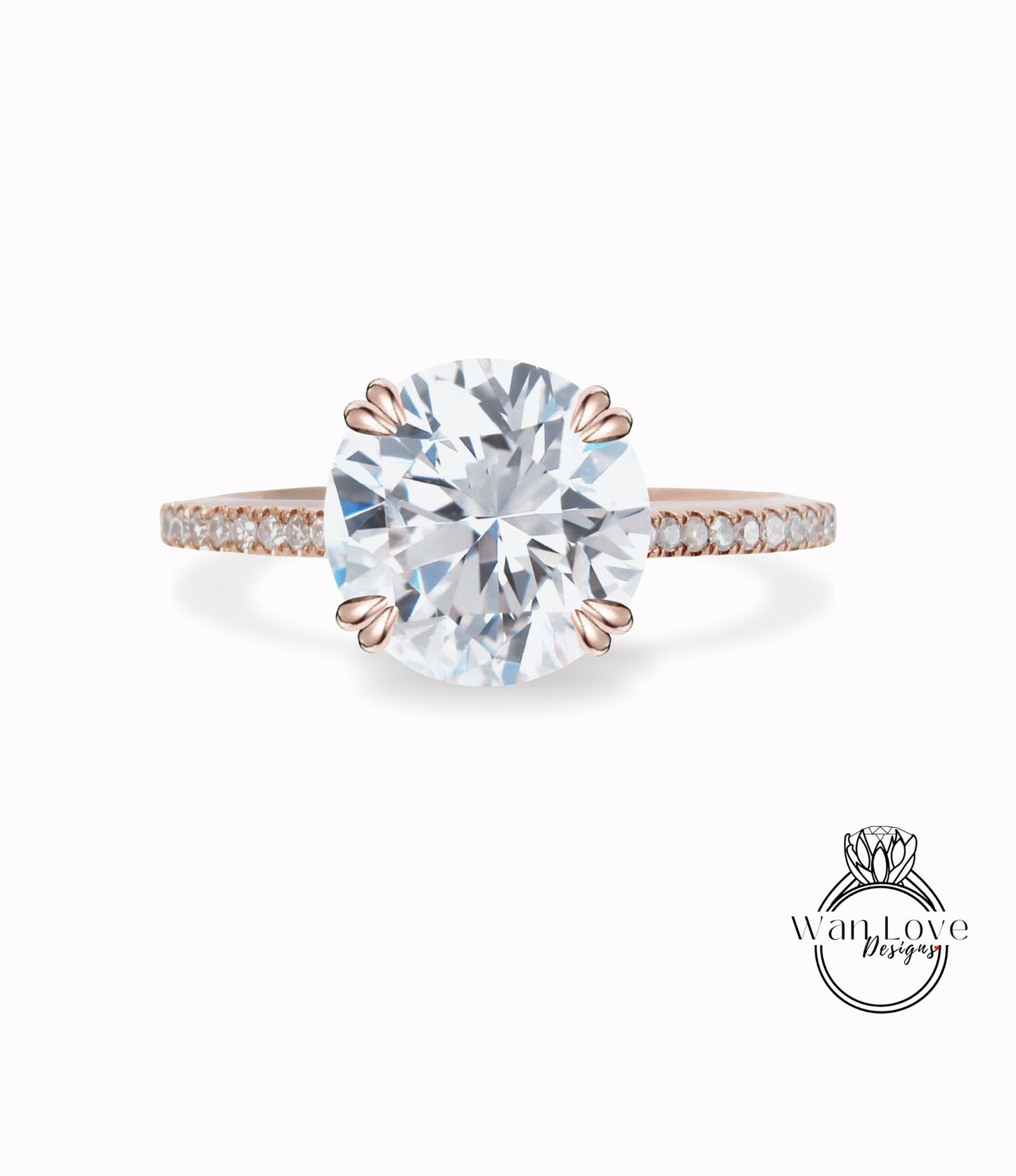 White Sapphire & Diamond Engagement Ring Round Solitaire 14k 18k White Yellow Rose Gold-Platinum-Custom made-Wedding-Anniversary