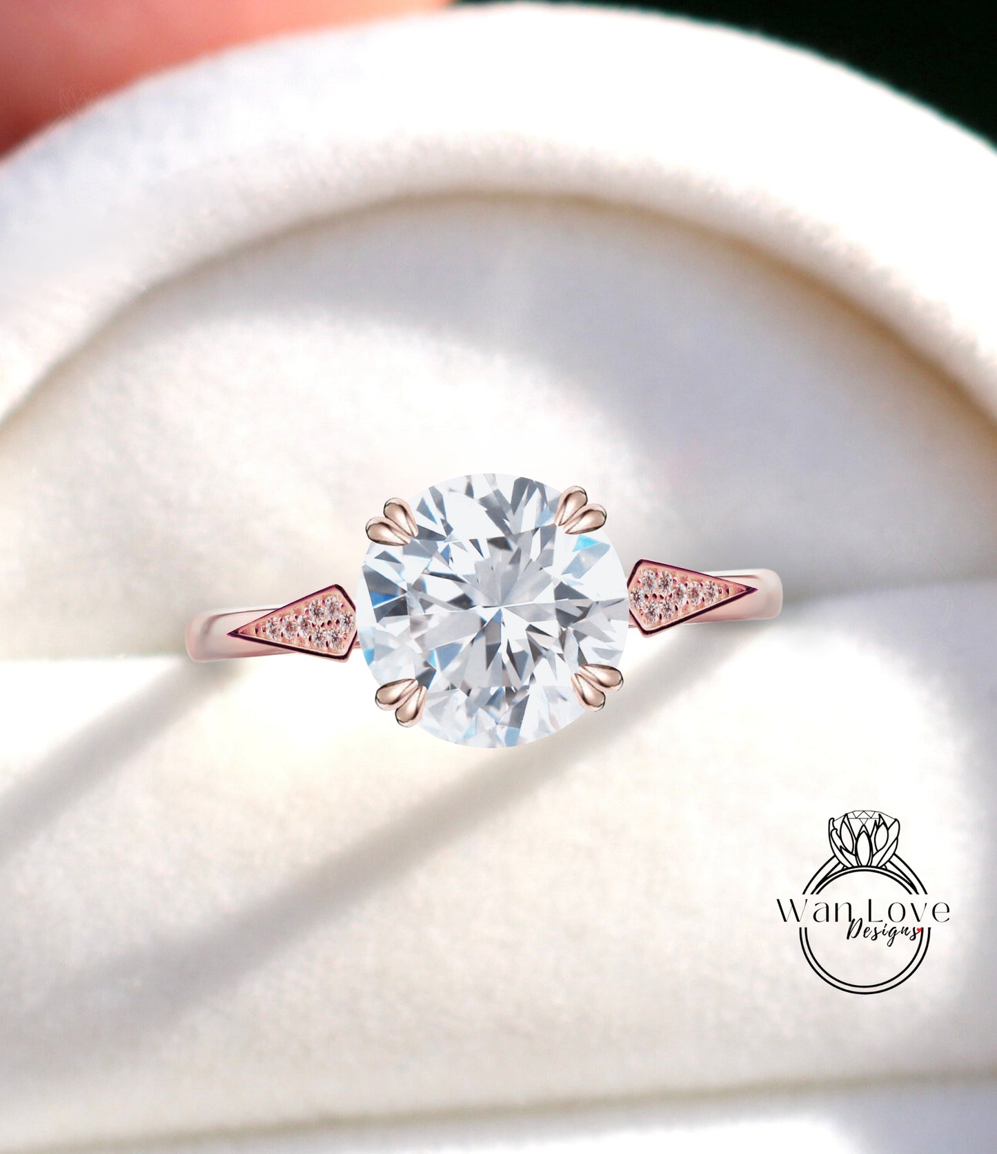 Anello di fidanzamento rotondo con diamante bianco e zaffiro, vintage in oro rosa, cluster unico da donna, scudo con pavé di aquiloni, matrimonio con diamanti, regalo per l'anniversario della sposa