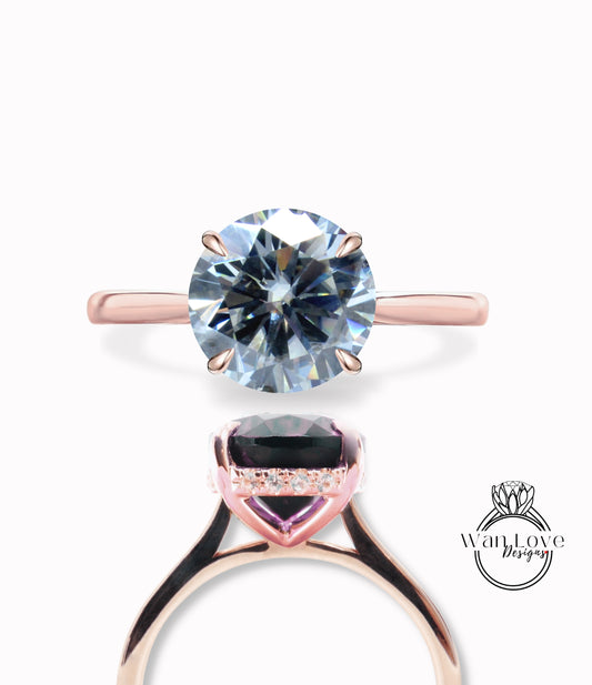 Grey Moissanite & Diamond Round Side Halo Engagement Ring plain band Art Deco gold vintage Ring antique wedding bridal promise ring