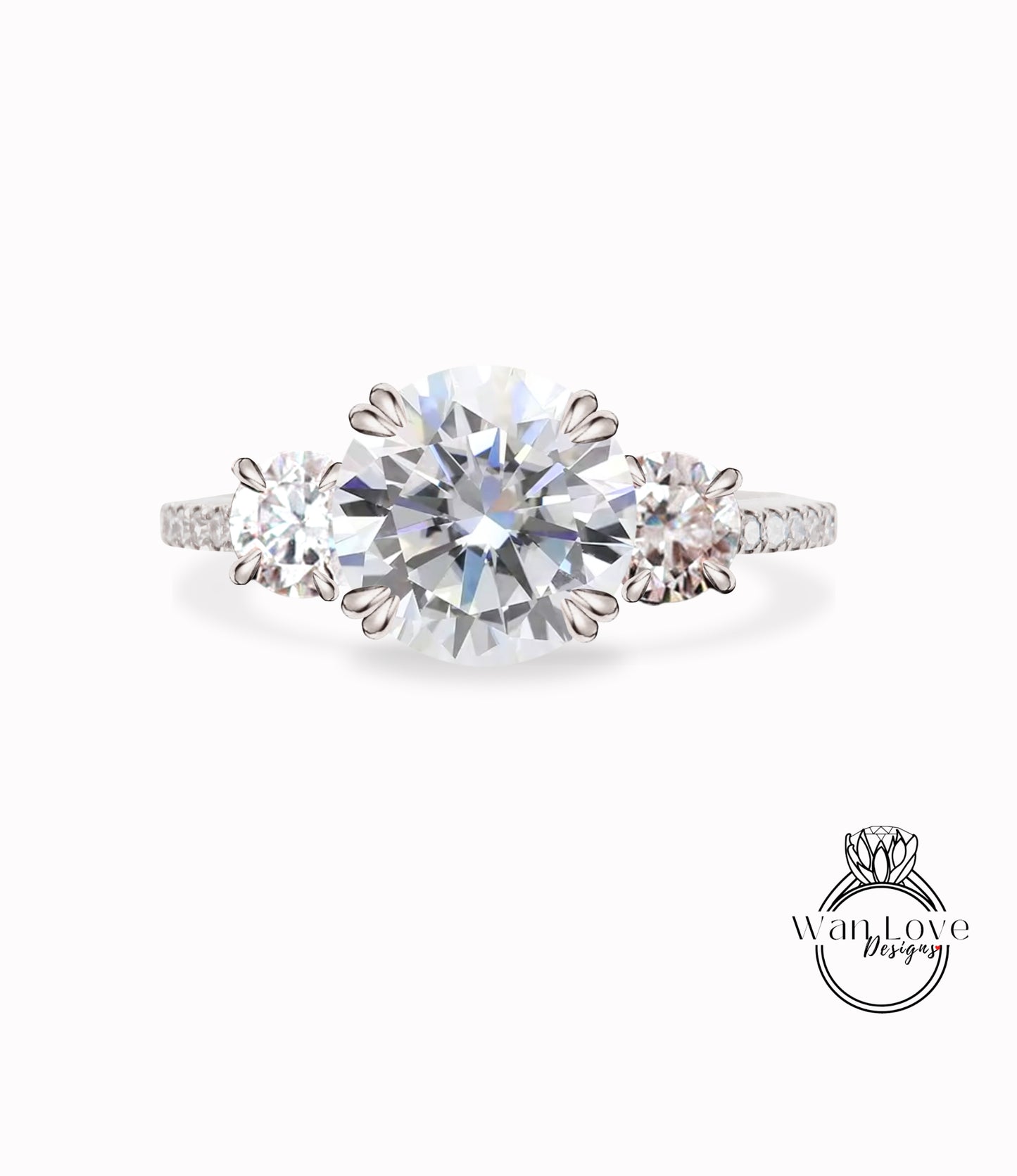 Anello con diamante Moissanite Anello con tre pietre Moissanite Anello di fidanzamento rotondo con moissanite Anello di fidanzamento con promessa di anniversario di matrimonio con diamanti