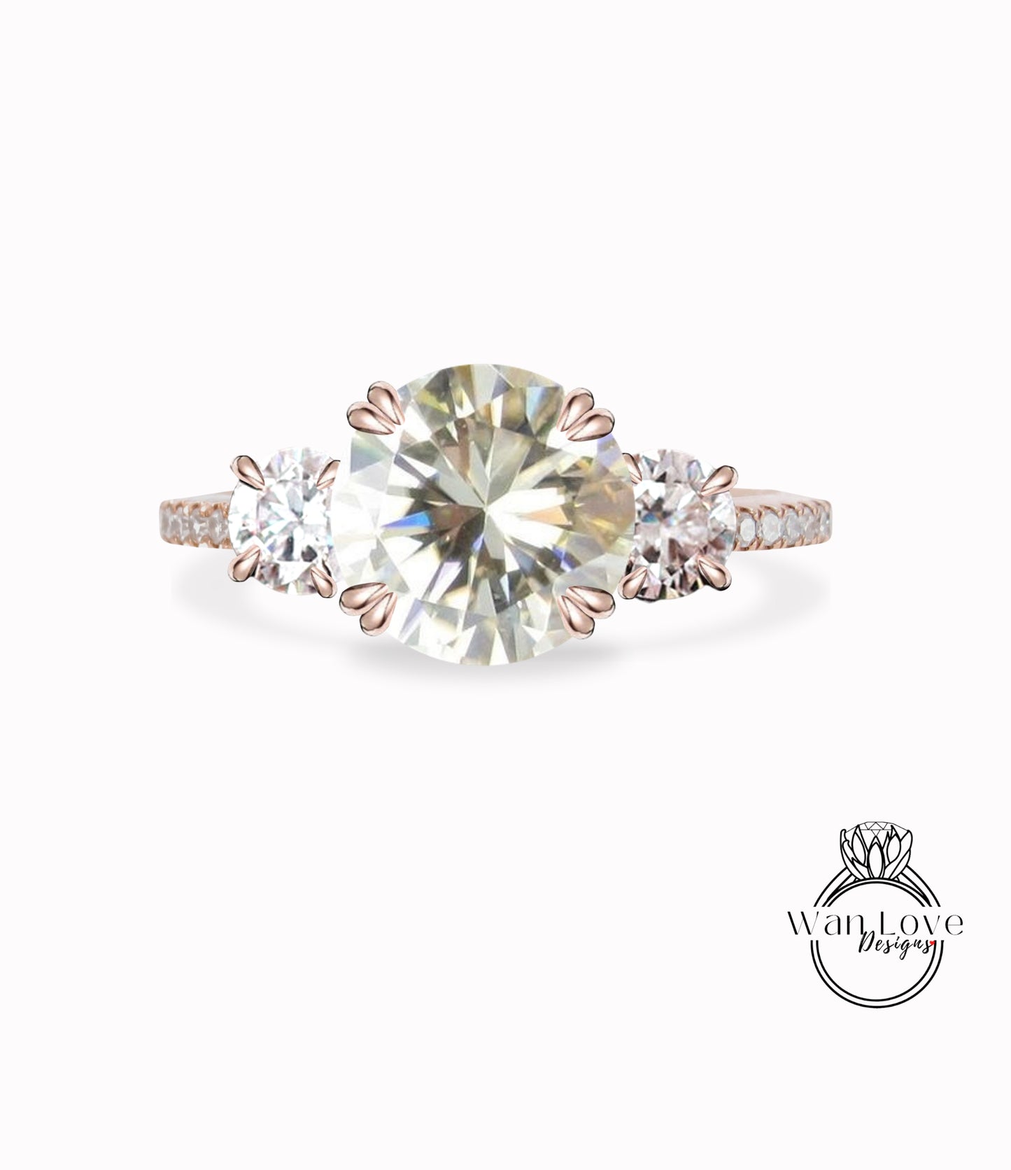 Anello di fidanzamento rotondo con moissanite bianco champagne, pietra preziosa rotonda 3, 14k 18k bianco giallo oro rosa-platino-anniversario personalizzato