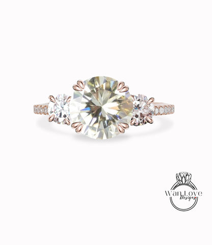 Anello di fidanzamento rotondo con moissanite bianco champagne, pietra preziosa rotonda 3, 14k 18k bianco giallo oro rosa-platino-anniversario personalizzato