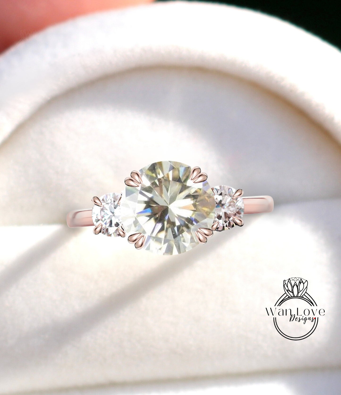 Anello di fidanzamento rotondo con moissanite bianco champagne, pietra preziosa rotonda 3, 14k 18k bianco giallo oro rosa-platino-anniversario personalizzato