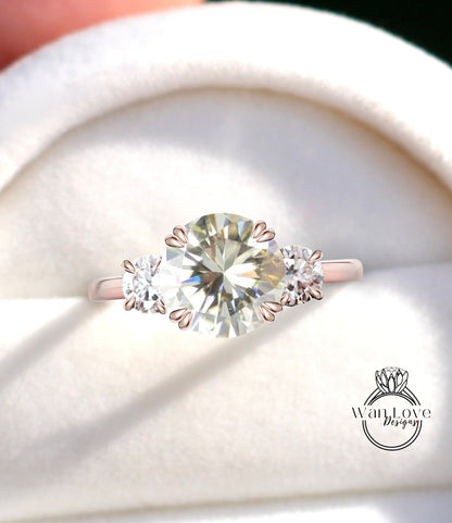 Anello di fidanzamento rotondo con moissanite bianco champagne, pietra preziosa rotonda 3, 14k 18k bianco giallo oro rosa-platino-anniversario personalizzato