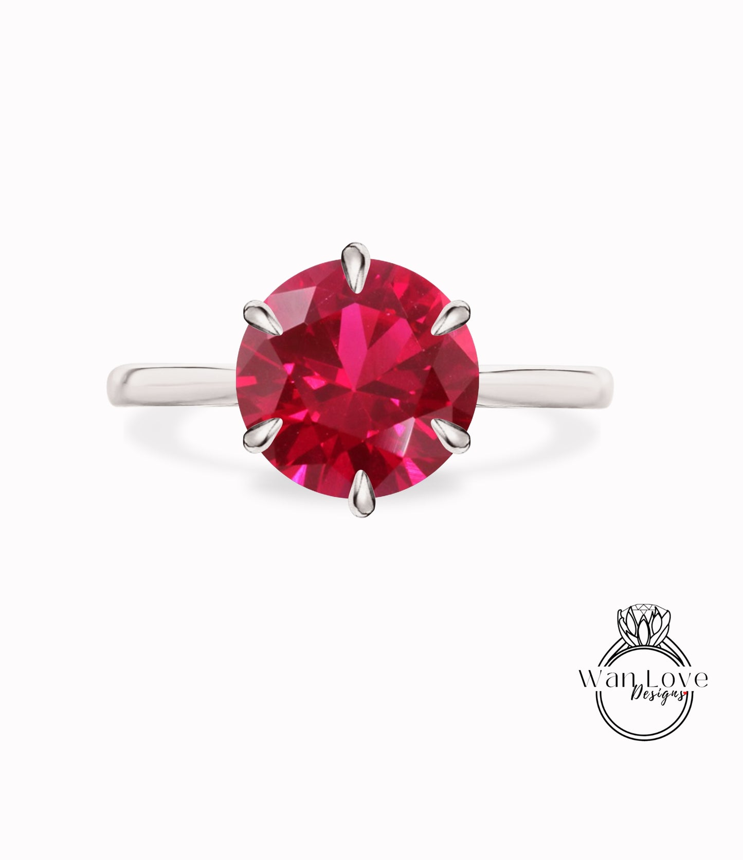 Anello di fidanzamento solitario con rubino a 6 punte, rotondo, 14k 18k bianco giallo oro rosa-platino-personalizzato-anniversario di matrimonio-punte di fiori aperti