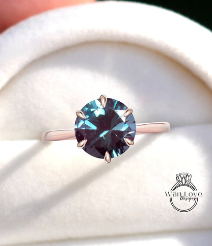 Alexandrite Trellis 6 prong Round Solitaire Engagement Ring 14k 18k White Yellow Rose Gold-Platinum-Custom made-Wedding-Anniversary Gift