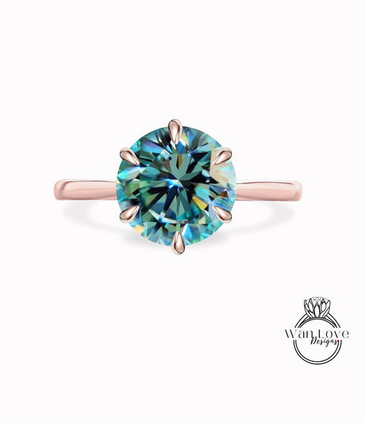 Anello di fidanzamento Moissanite blu Anello solitario conico a 6 poli Anello in oro Anello a taglio rotondo Anello vintage Anello art deco Anello di promessa moissanite