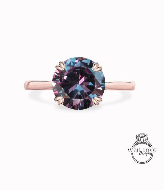 Purple Sapphire Alexandrite Color Round Solitaire Engagement Ring,Double prong,14k 18k White Yellow Rose Gold-Platinum-Custom,WanLoveDesigns