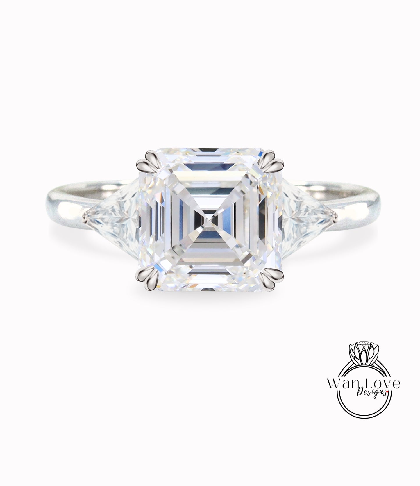 Moissanite & Diamond Asscher engagement ring vintage Rose gold 3 stone Cluster engagement ring women trillion art deco wedding Bridal Anniversary gift