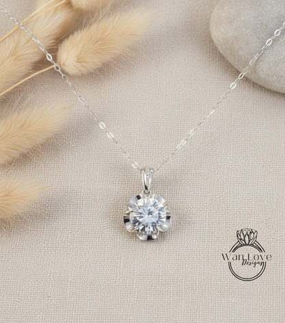 Moissanite Buttercup Round Beaded Bail Necklace 2ct white gold flower Charm necklace Custom Anniversary bridal wedding Gift Ready to ship