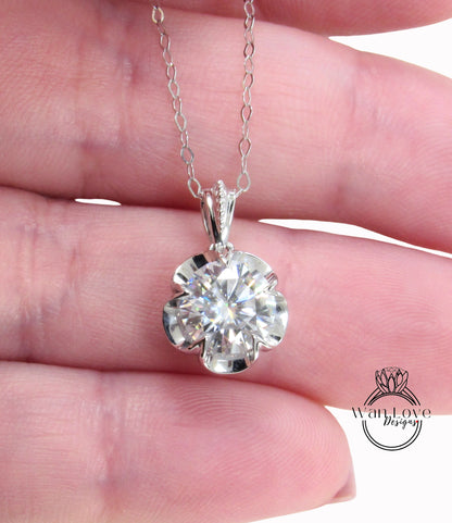 Moissanite Buttercup Round Beaded Bail Necklace 2ct white gold flower Charm necklace Custom Anniversary bridal wedding Gift Ready to ship