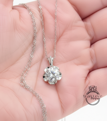 Moissanite Buttercup Round Beaded Bail Necklace 2ct white gold flower Charm necklace Custom Anniversary bridal wedding Gift Ready to ship