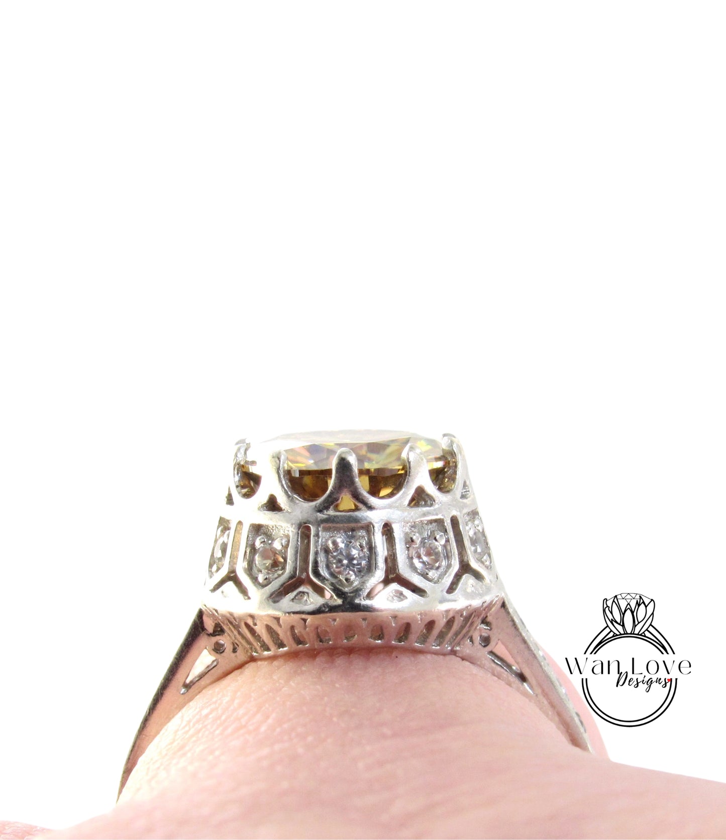 Anello di fidanzamento rotondo in filigrana con corona in stile vintage antico con diamanti spinello nero, 2 ct, 8 mm, regalo personalizzato per anniversario di matrimonio