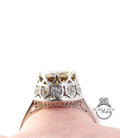 Anello di fidanzamento in filigrana con corona reale in stile vintage antico con diamanti rubino, regalo personalizzato per anniversario di matrimonio da 2 ct, 8 mm