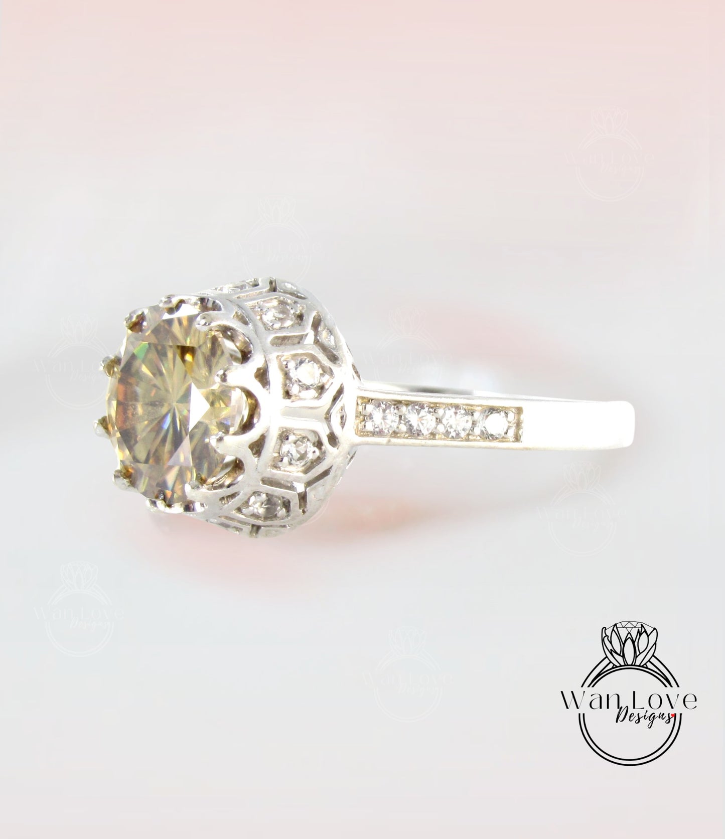 Anello di fidanzamento in filigrana con corona in stile vintage antico e diamanti con zaffiro blu, regalo personalizzato per anniversario di matrimonio da 2 ct 8 mm