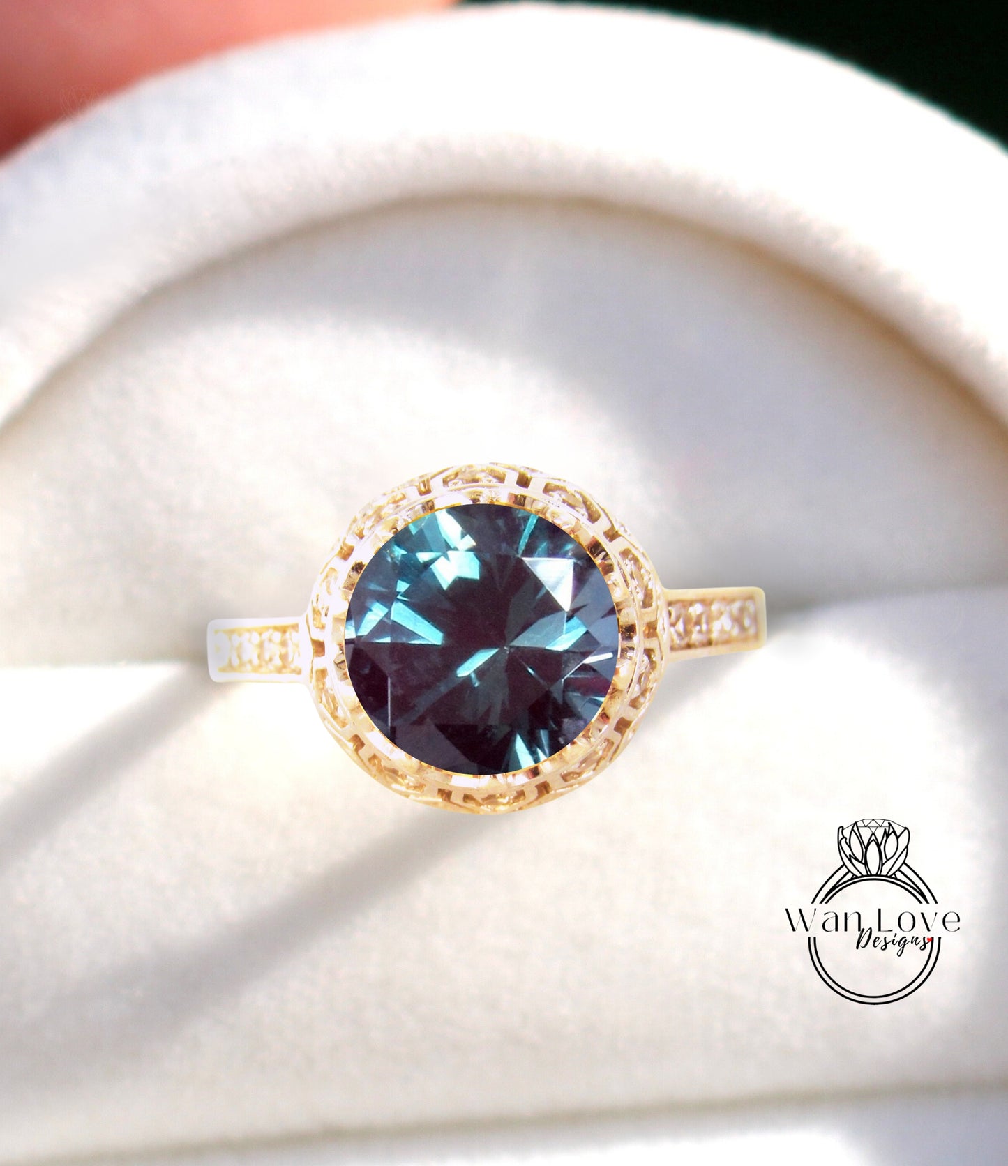 Anello di fidanzamento in filigrana con corona in stile vintage antico con diamanti alessandrite, regalo personalizzato per anniversario di matrimonio da 2 ct, 8 mm