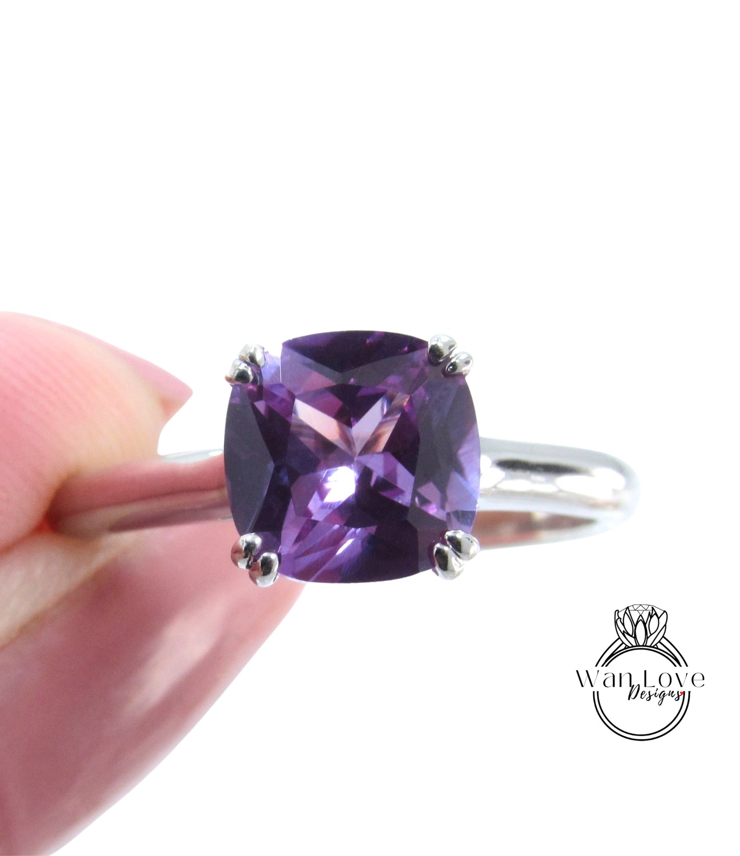 Anello di fidanzamento con zaffiro viola e alessandrite, anello solitario, 3 ct, 8 mm, anello di promessa di gioielli da sposa, regalo di anniversario, pronto