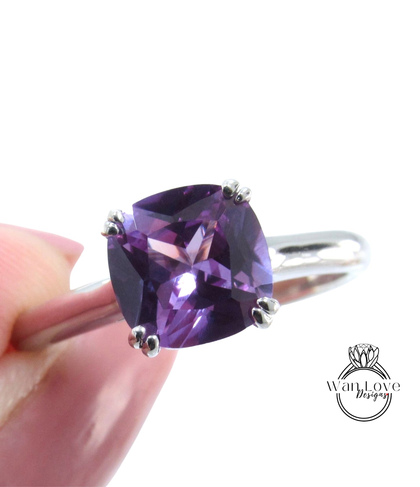 Anello di fidanzamento con zaffiro viola e alessandrite, anello solitario, 3 ct, 8 mm, anello di promessa di gioielli da sposa, regalo di anniversario, pronto