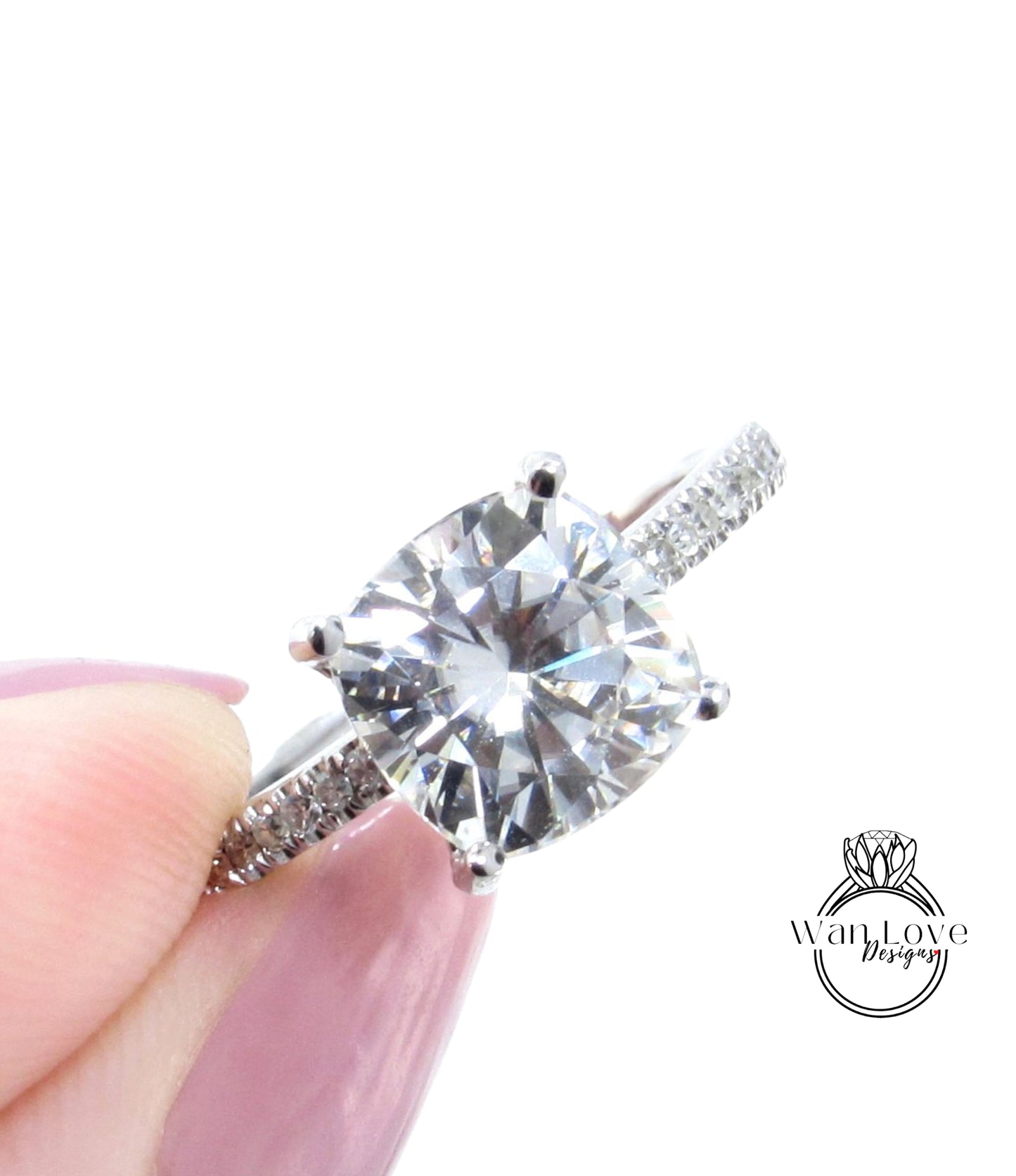 Anello di fidanzamento in moissanite con taglio a cuscino, in oro bianco, con diamante, aureola laterale, in stile art deco, per mezza eternità, anello vintage con pavé, anello per anniversario nuziale