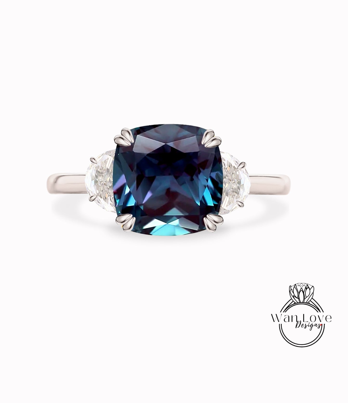 Anello di fidanzamento con alessandrite taglio cuscino anello di fidanzamento vintage di celebrità in oro rosa donna 3 gemme Anello nuziale nuziale Regalo di anniversario