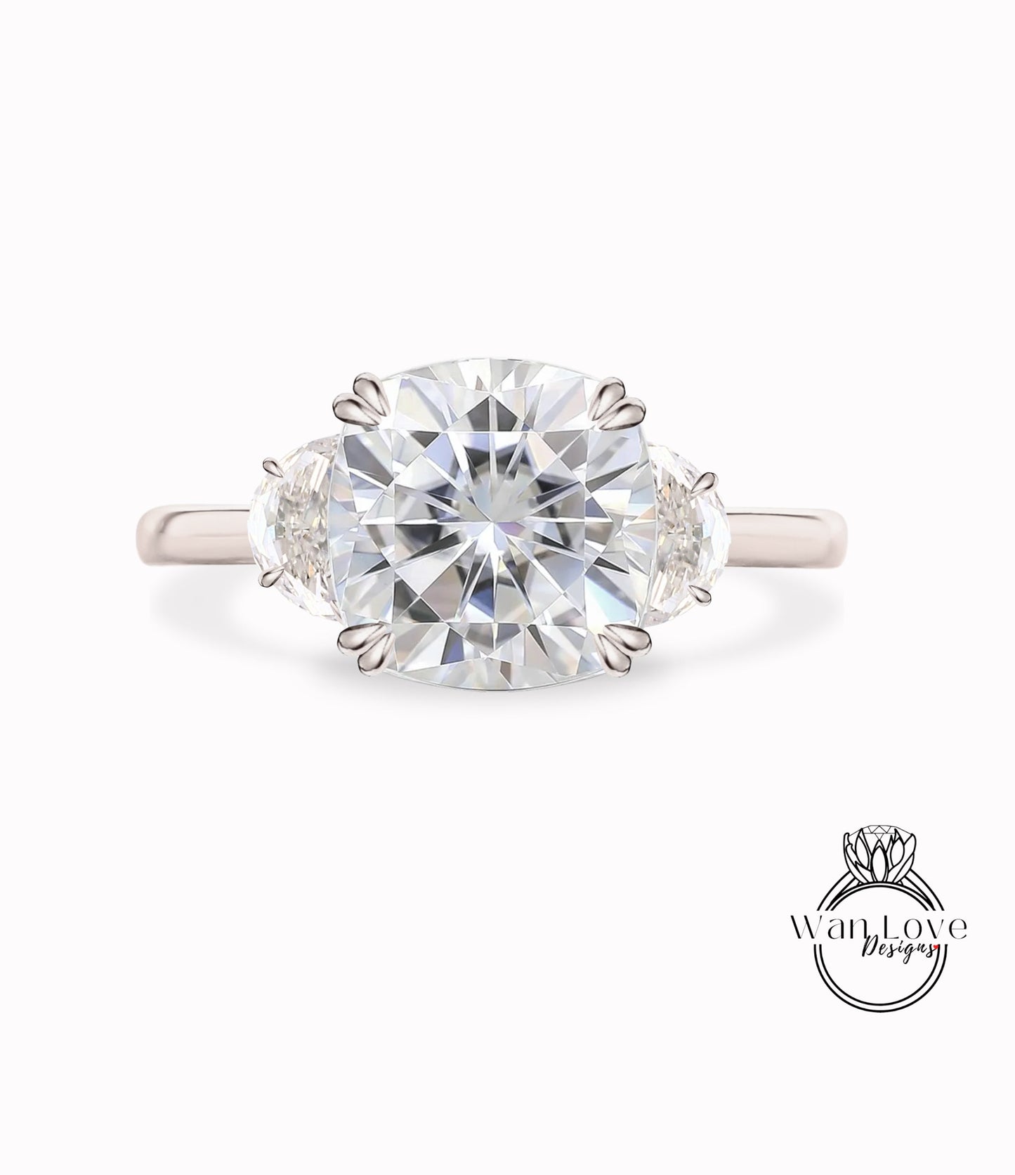 Anello di fidanzamento Moissanite con taglio a cuscino, anello di fidanzamento vintage con celebrità in oro, donna, 3 gemme, anello nuziale, regalo di anniversario